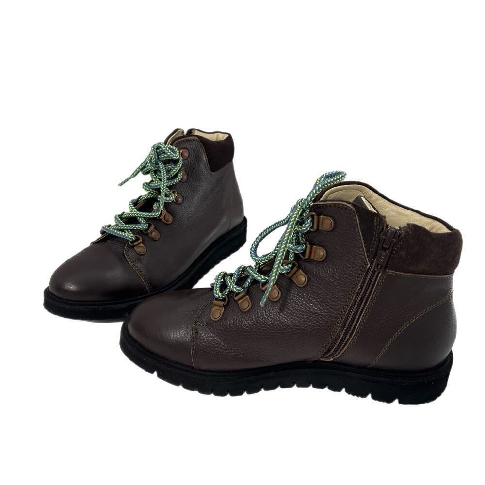 NEW Mini Boden Leather Boots Boys Size 4 Junior (EU 36) Brown Zip AND Lace Hikin